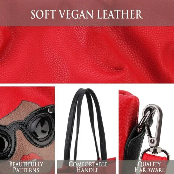 Women Novelty Lady Face Satchel Handbag Fashion Top Handle Tote Bag Red B